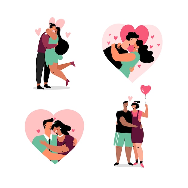 Free vector cute valentines day couple collection