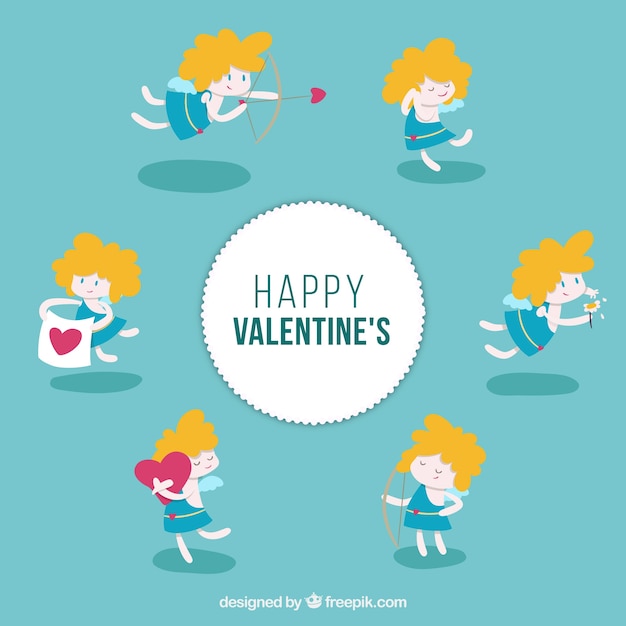 Free vector cute valentines day cupids