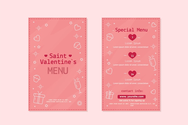 Cute valentines day menu template