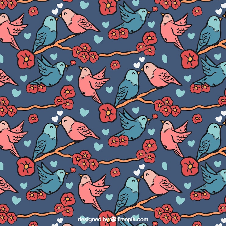 Free Vector cute valentines pattern with romantic birds