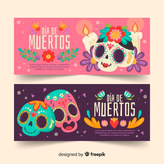 Día de muertos 배너의 귀여운 다양한