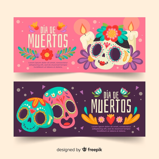 Día de muertos 배너의 귀여운 다양한