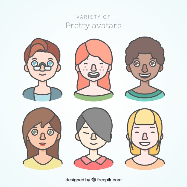 Free vector cute variety of fun women avatars