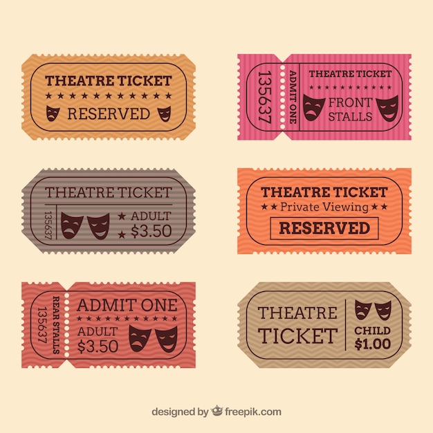 Free vector cute variety of retro movie tickets