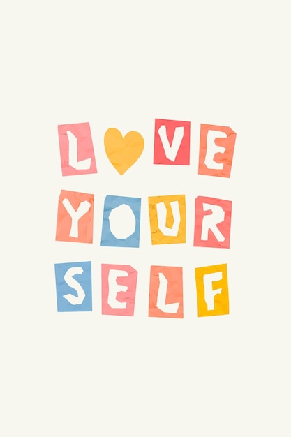 Симпатичное векторное слово love yourself, вырезанное из бумаги, типографика, надпись