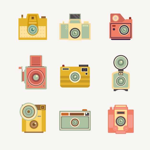 Free vector cute vintage camaras set