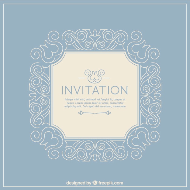 Free vector cute vintage invitation with hand drawn ornaments