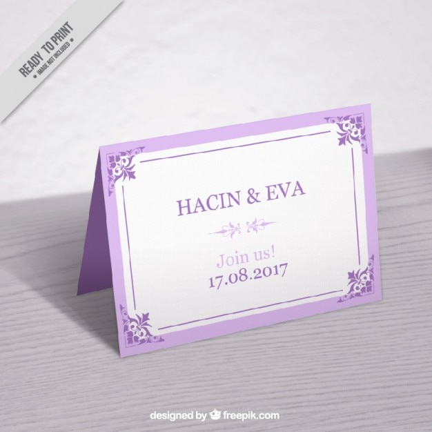 Cute vintage lilac wedding card mockup