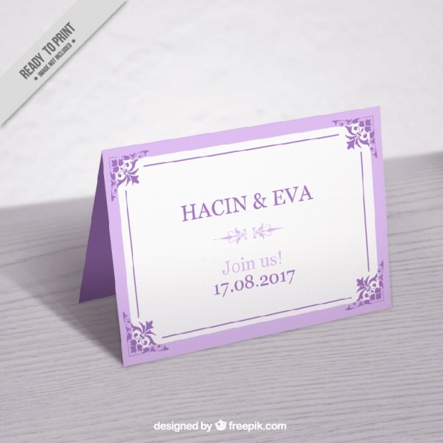 Free Vector  cute vintage lilac wedding card mockup