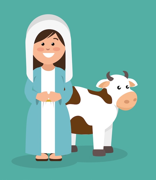 無料ベクター かわいい聖母マリアと牛