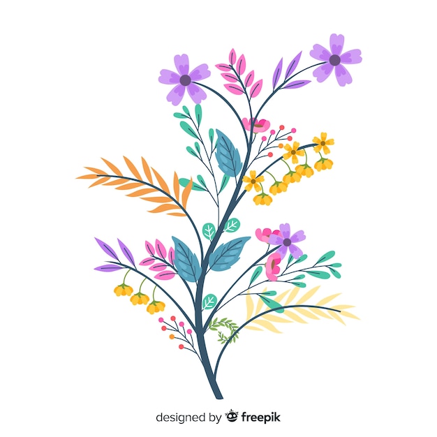 평면 디자인의 봄 꽃의 귀여운 따뜻한 색상