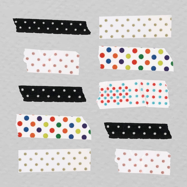 Cute washi tape clipart, polka dot pattern design vector set Free Vector