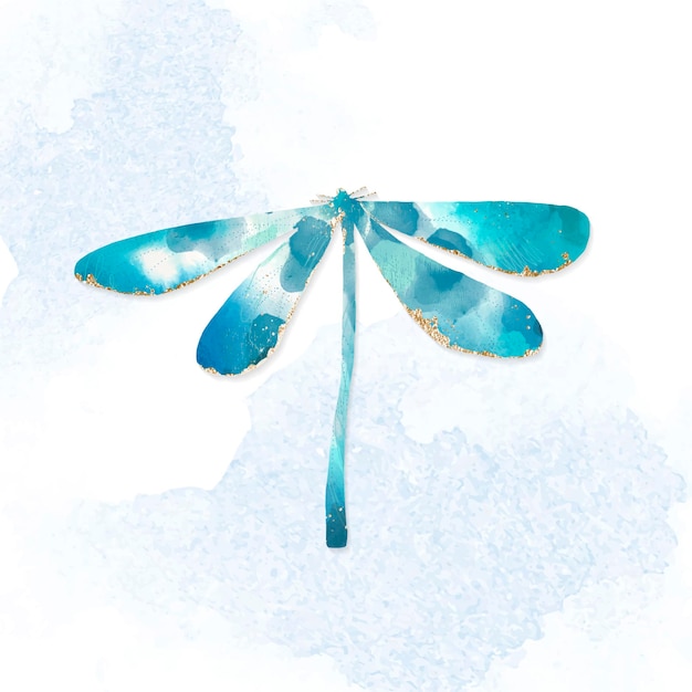 Cute Watercolor Blue Dragonfly