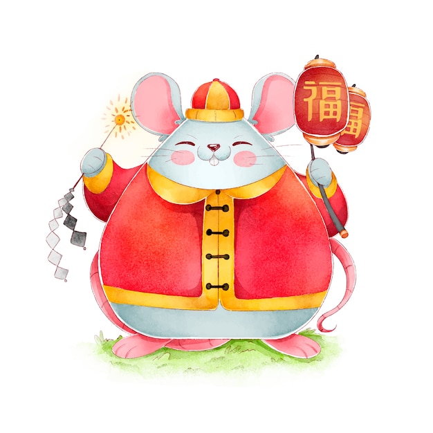 Бесплатное векторное изображение Симпатичная акварель китайский новый год