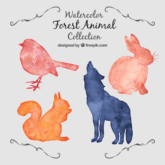 Free vector cute watercolor forest animals