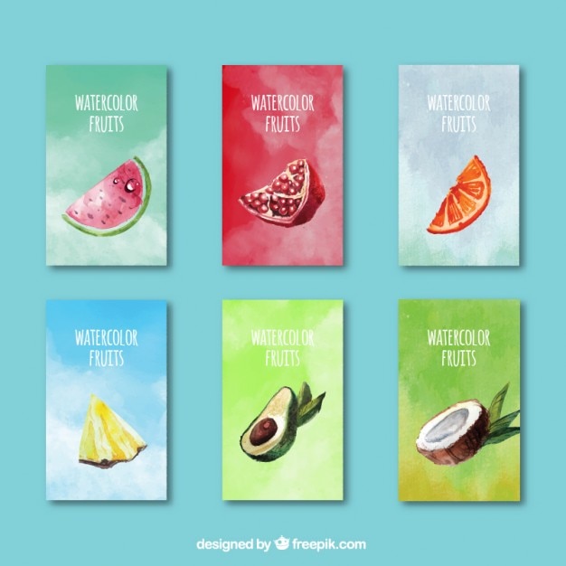 Cute watercolor fruits summer cards