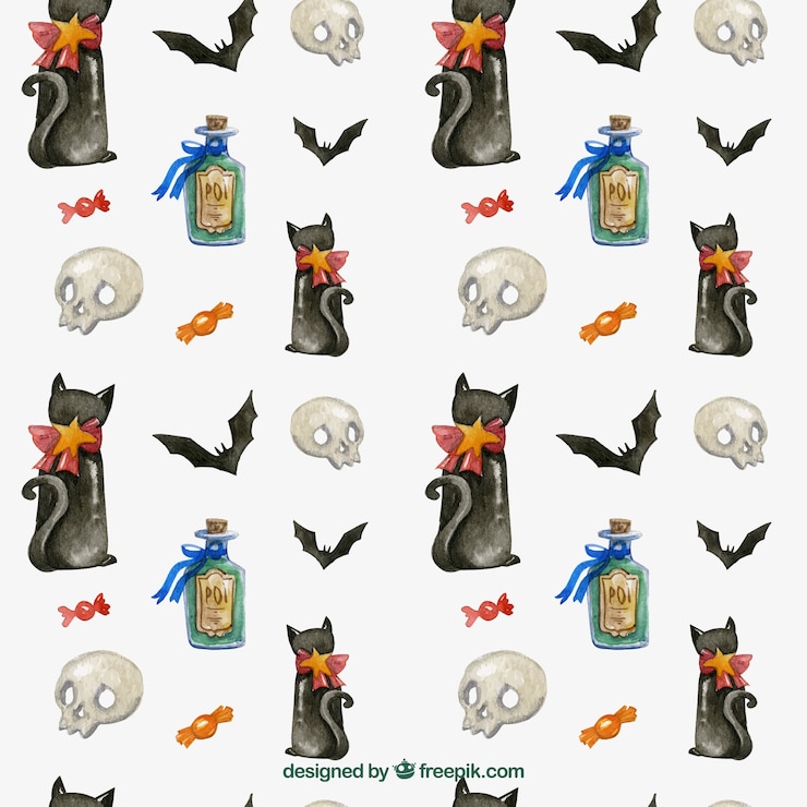 Free Vector cute watercolor halloween pattern