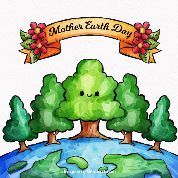 Free vector cute watercolour background for the mother earth day