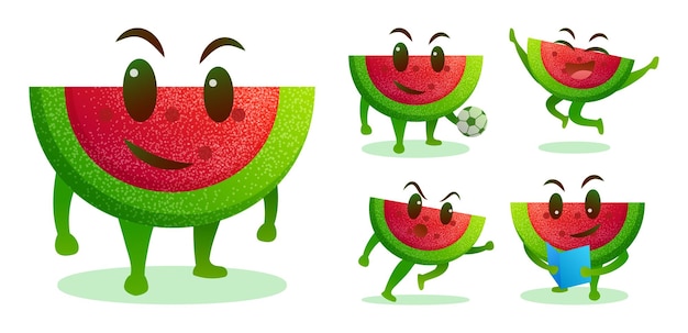 Free vector cute watermelon cartoon vegetable characters many pose isolated on white background