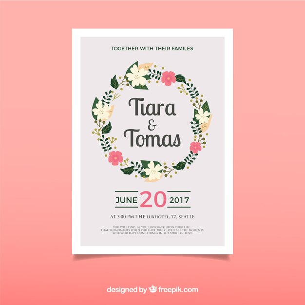 Cute wedding card with flat flowers