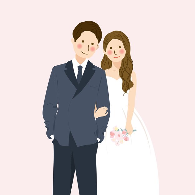 かわいい結婚式カップルイラスト 無料のベクター