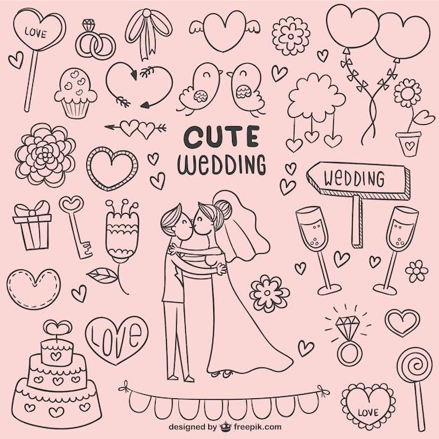 Free vector cute wedding doodles