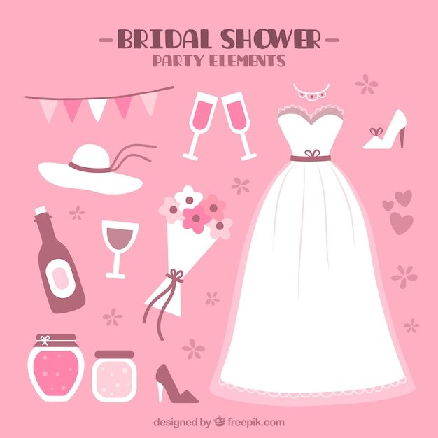 Free vector cute wedding elements in flat design