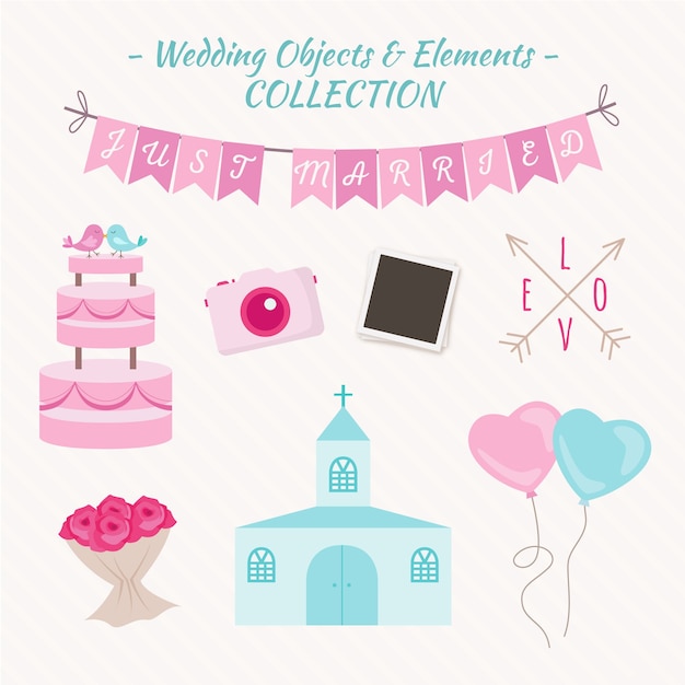 Cute wedding elements and objects