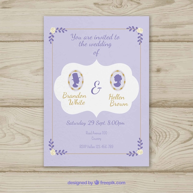 Cute wedding iinvitation with silhouettes