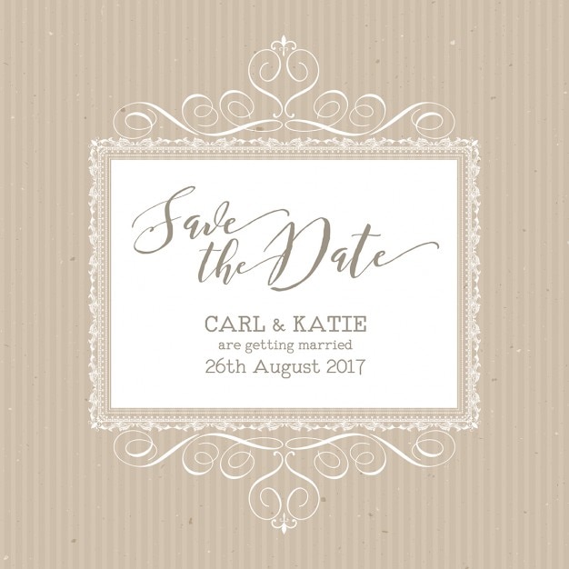 Free vector cute wedding invitation with elegant ornaments