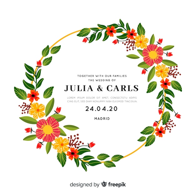 Free vector cute wedding invitation with floral frame