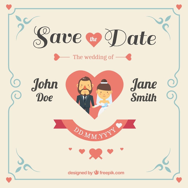 Cute wedding invitation with heart 