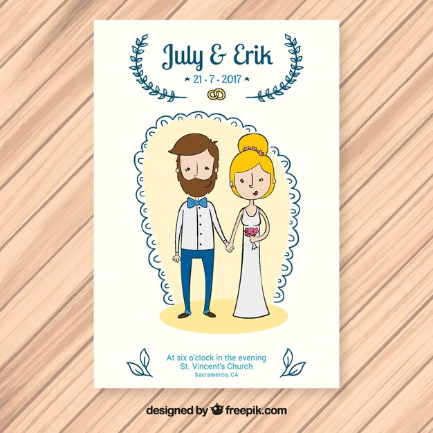 Cute wedding invitation with newlyweds