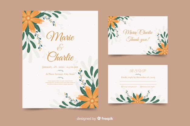 Cute wedding invitation with orange flowers