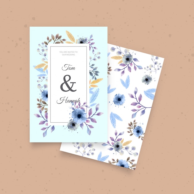 Free vector cute wedding invitation with watercolor flowers