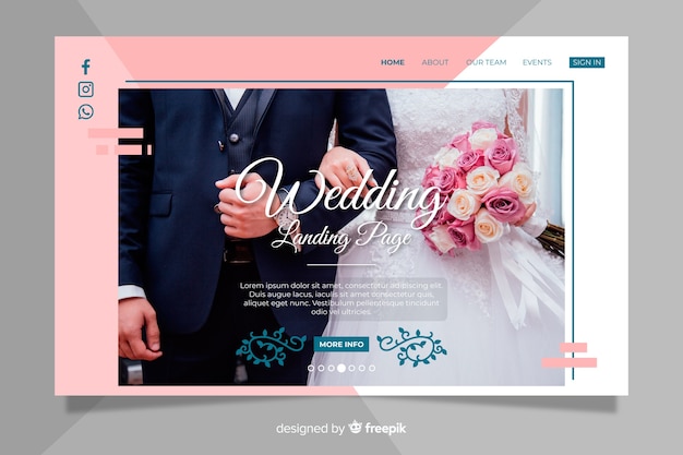 Cute wedding landing page with photo