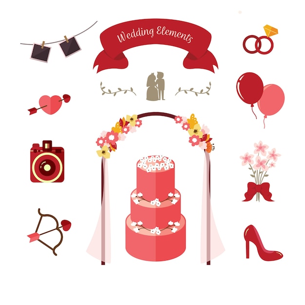 Бесплатное векторное изображение Смазливая коллекция свадебных объектов