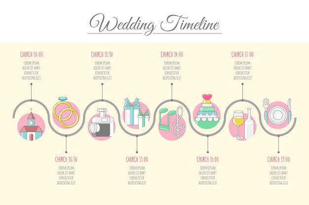 Free vector cute wedding timeline in lineal style