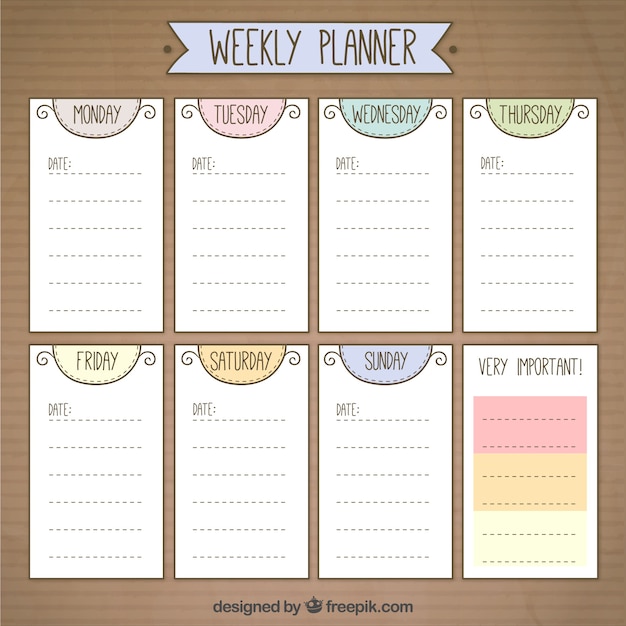 Free vector cute weekly planner