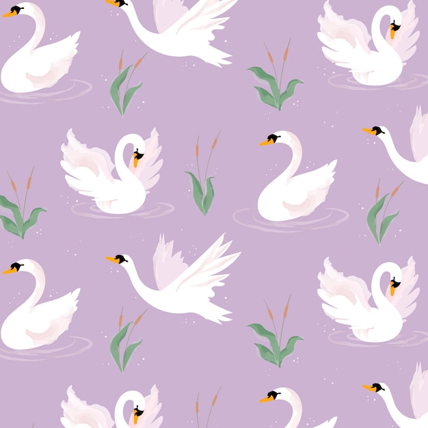 Free vector cute white swan pattern