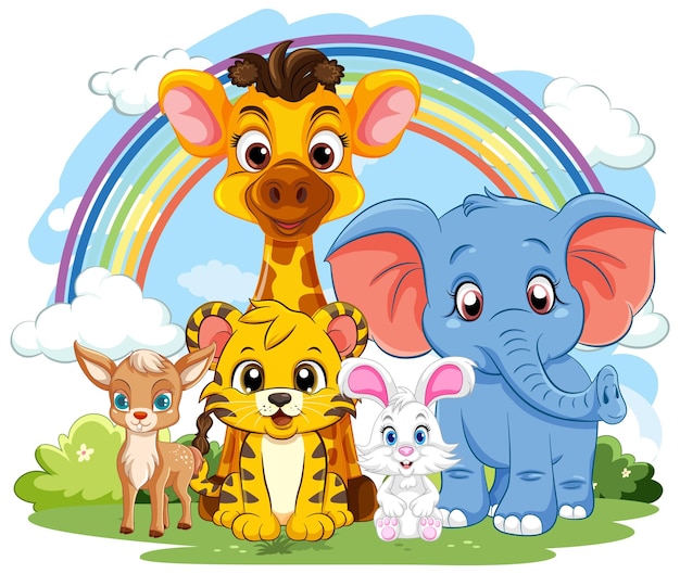 Cute wild animals cartoon character