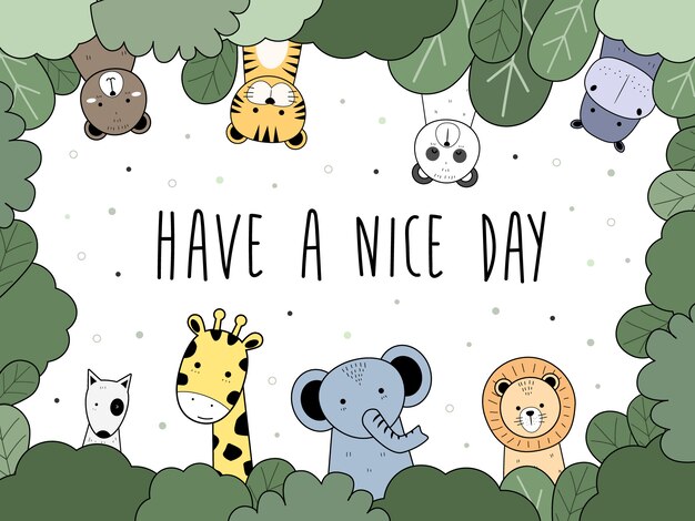 Cute Wild Animals Cartoon Doodle Greeting Wallpaper Bear Tiger