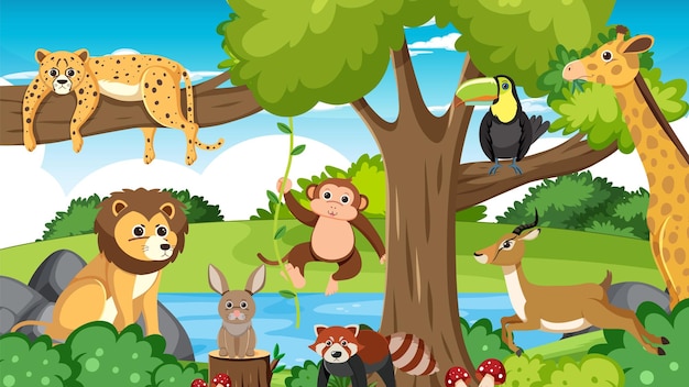 Cute wild animals in the forest