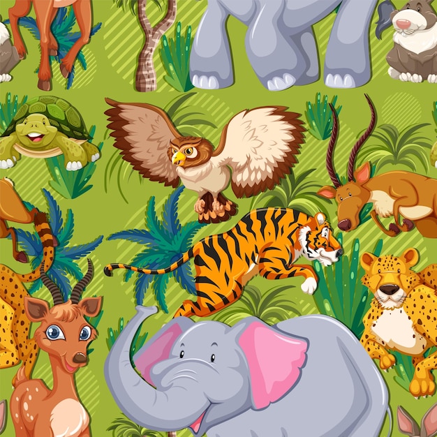 Free vector cute wild animals seamless pattern