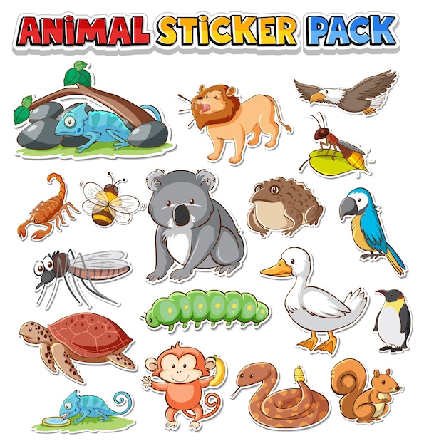 Бесплатное векторное изображение Набор стикеров милые дикие животные