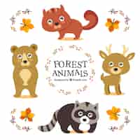 Free vector cute wild animals with bright eyes