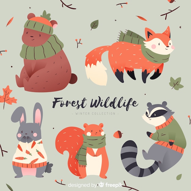 Free vector cute winter animal collection