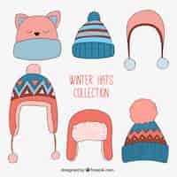 Free vector cute winter hats collection in hand drawn style