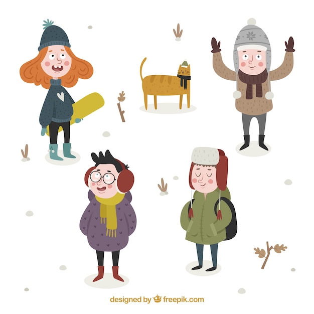 Free vector cute winter kids collection