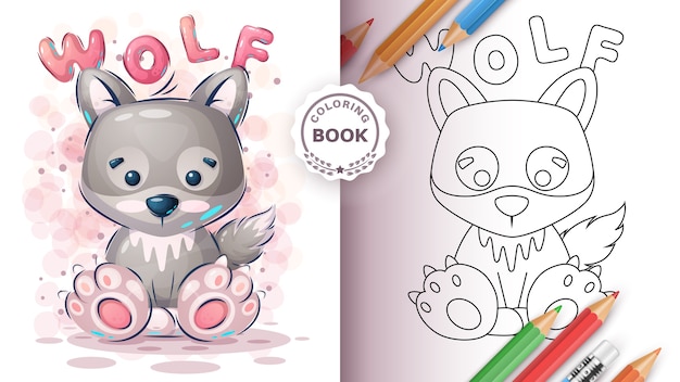 Vettore gratuito lupo carino - libro da colorare per bambini e ragazzi